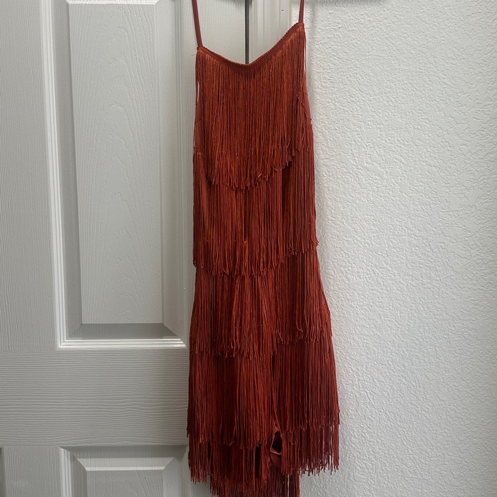 Elegant Fringe Romper in Rust